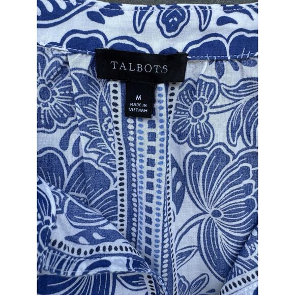 6 for $20 Talbots short-sleeve blue and white floral print top M 100% Cotton - Picture 4 of 6
